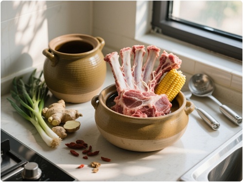 排骨玉米瓦罐汤食材