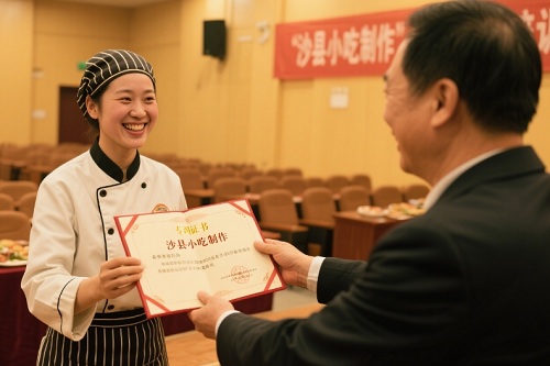 学员获得做沙县小吃能力证书的场景