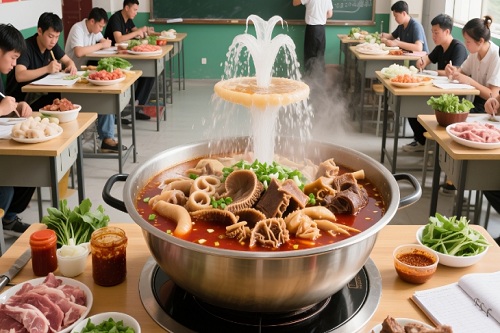 学员专注于喷泉牛杂食材挑选和基础处理流程学习