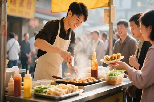 “一个人摆摊快速出餐”/