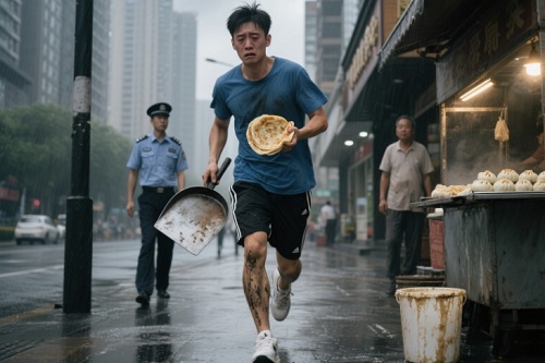 煎饼果子摊主遭遇各种困境时的落魄场景